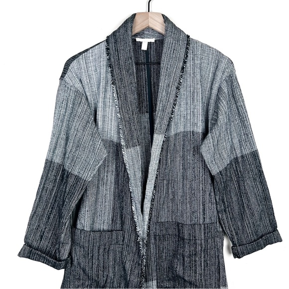 Eileen Fisher Hazy Blocks Shawl Collar Long Jacket - Picture 7 of 15